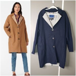 J. Crew Women's Wool Blend Trench Coat Navy and Gray Large